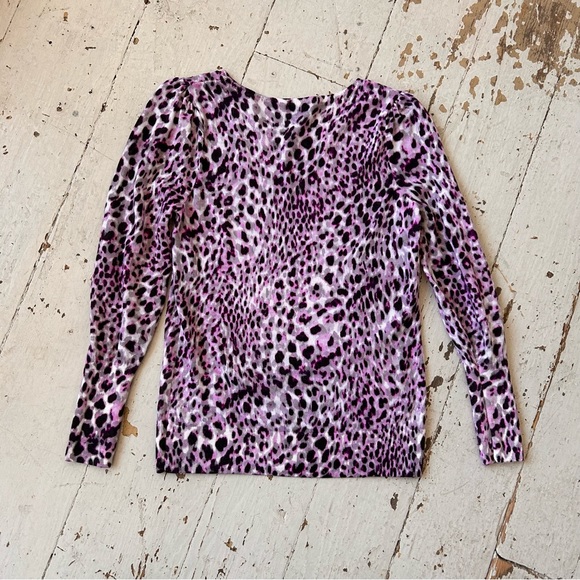 Talbot's Animal Leopard Print Merino Wool Puff Sleeves Knit Sweater - Picture 5 of 13
